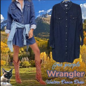 free people Wrangler Western Denim Long Sleeve Dress With Pockets